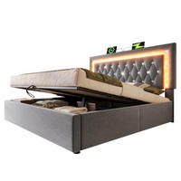 POLSTERBETT 180/200 cm Grau mit LED-Diamantstreifen USB- und Type-C-Anschlüssen, hydraulischem Stauraum - Grau, Textil (180/200cm) - OKWISH