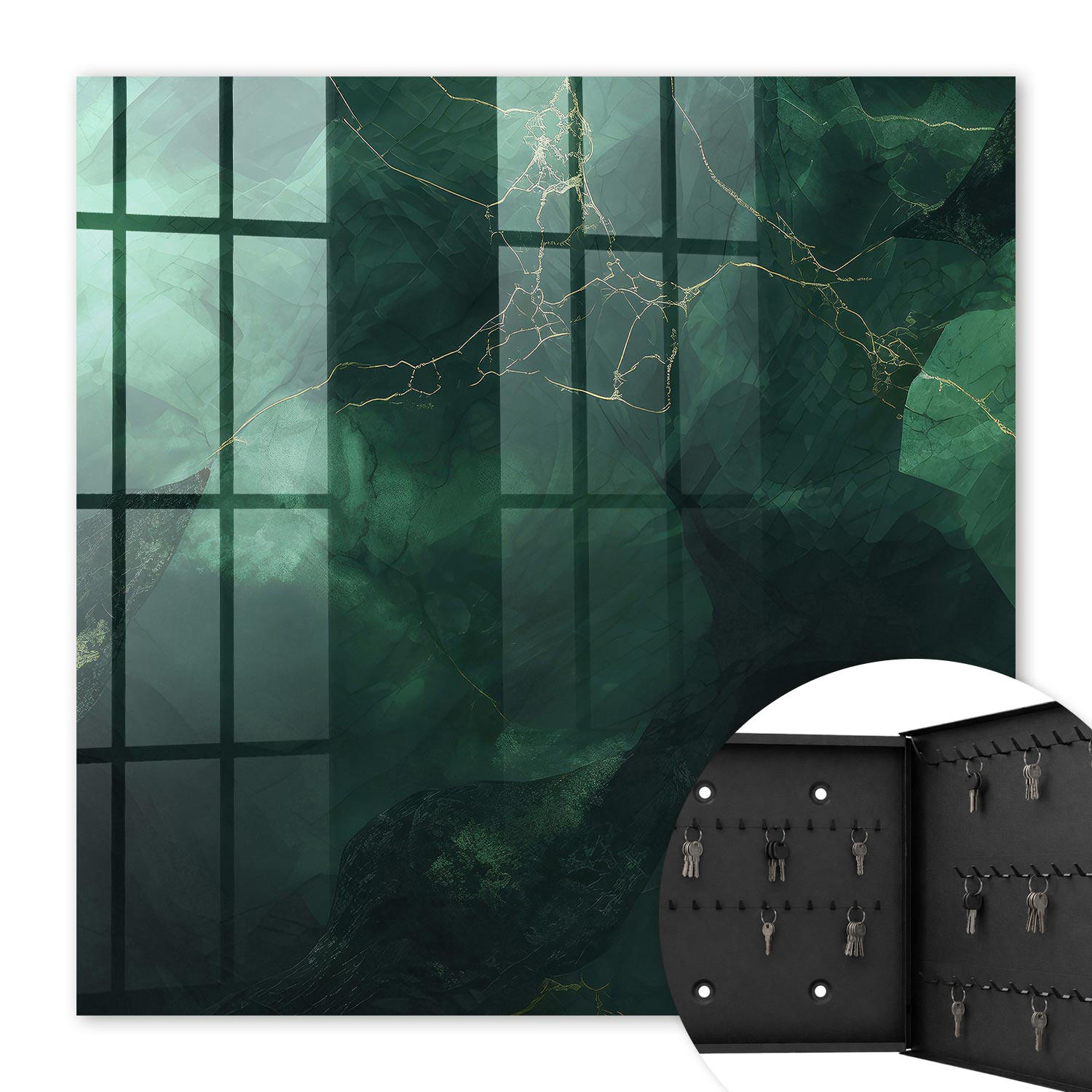 SCHLÜSSELBOX Schwarz 30x30 cm- Türöffnung nach rechts - Grüne Eleganz - Grün, Metall (30/30/5cm) - TULUP