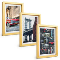 BILDER SET 3er Set - 20x30 cm Goldrahmen - Alte Autobrücke Brooklyn Retro-Audio - Goldfarben, Kunststoff (20/30cm) - TULUP