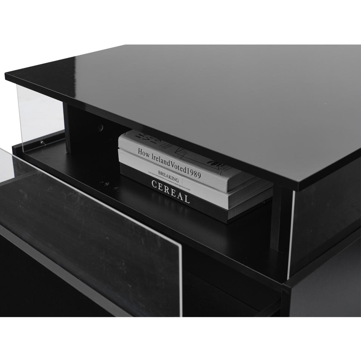COUCHTISCH 70/70/41 cm in Schwarz mit LED-Beleuchtung und 2 Schubladen - Schwarz, Holzwerkstoff (70/70/41cm) - Flora Grace