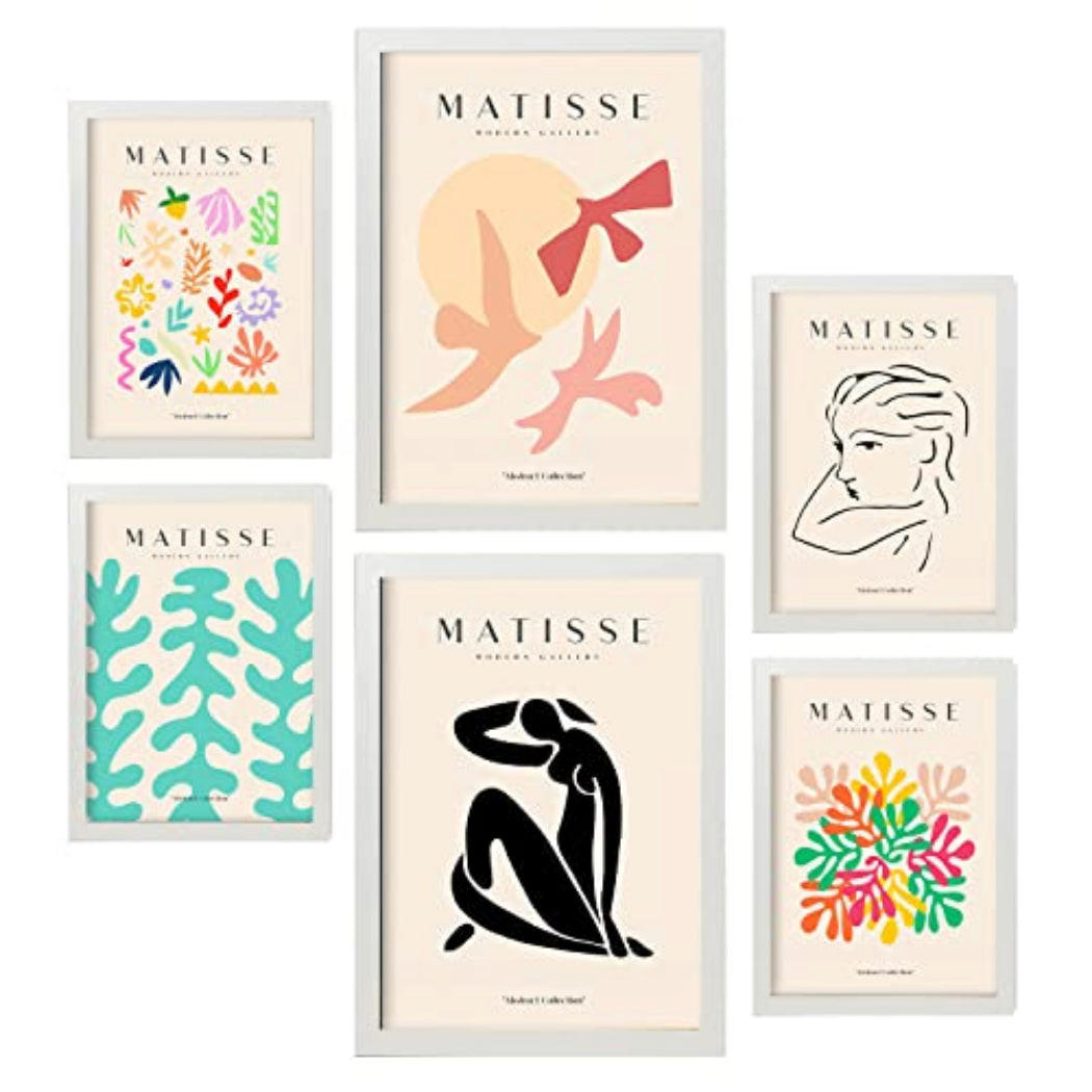 POSTER Set Mit 6 Henri Matisse Freiheit Drucke Des Fauvismus Und Der Abstrakten Kunst Für Innenarchitektur A3 & A4 Weißer Rahmen - Weiß, Papier (29/3cm) - Nacnic