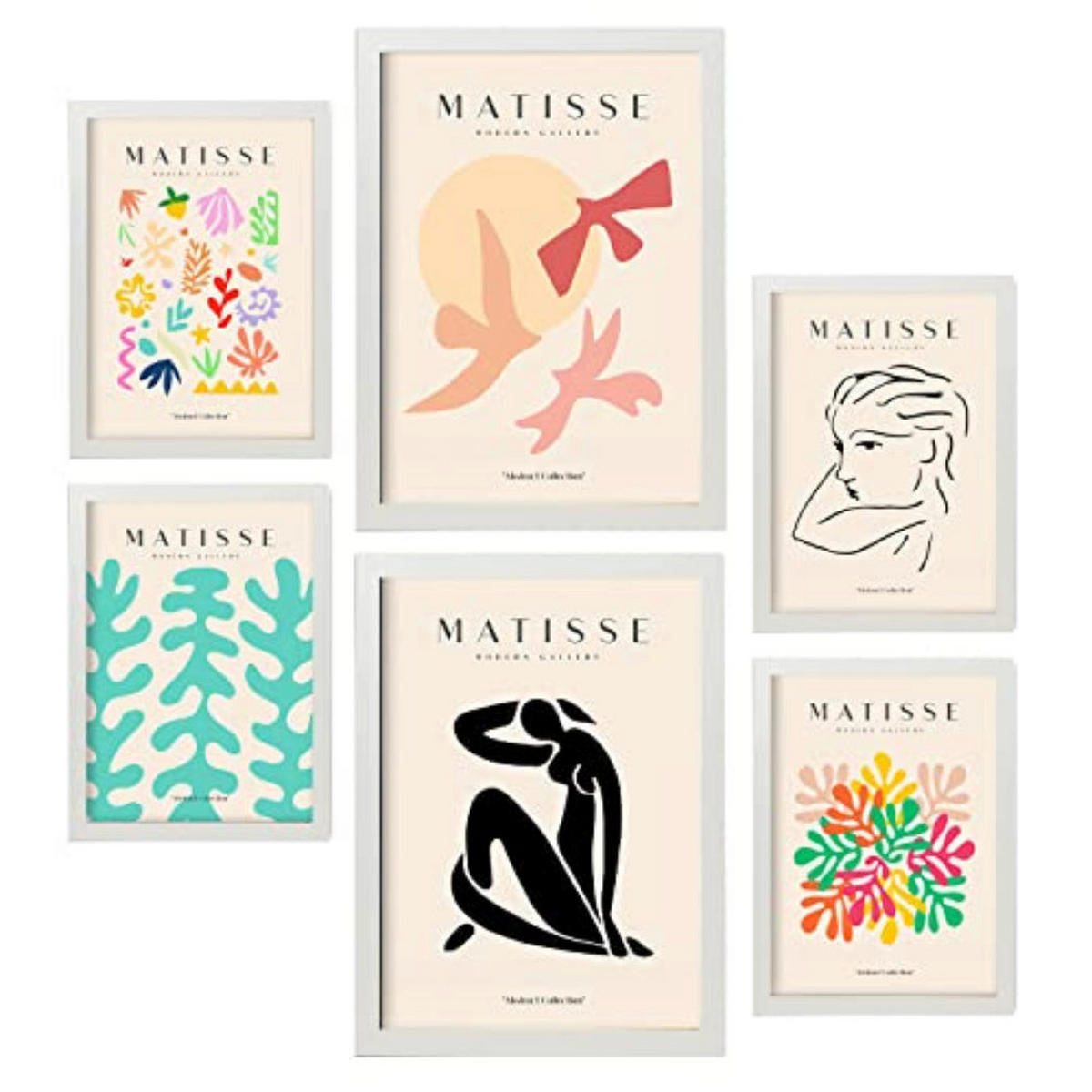 POSTER Set Mit 6 Henri Matisse Freiheit Drucke Des Fauvismus Und Der Abstrakten Kunst Für Innenarchitektur A3 & A4 Weißer Rahmen - Weiß, Papier (29/3cm) - Nacnic