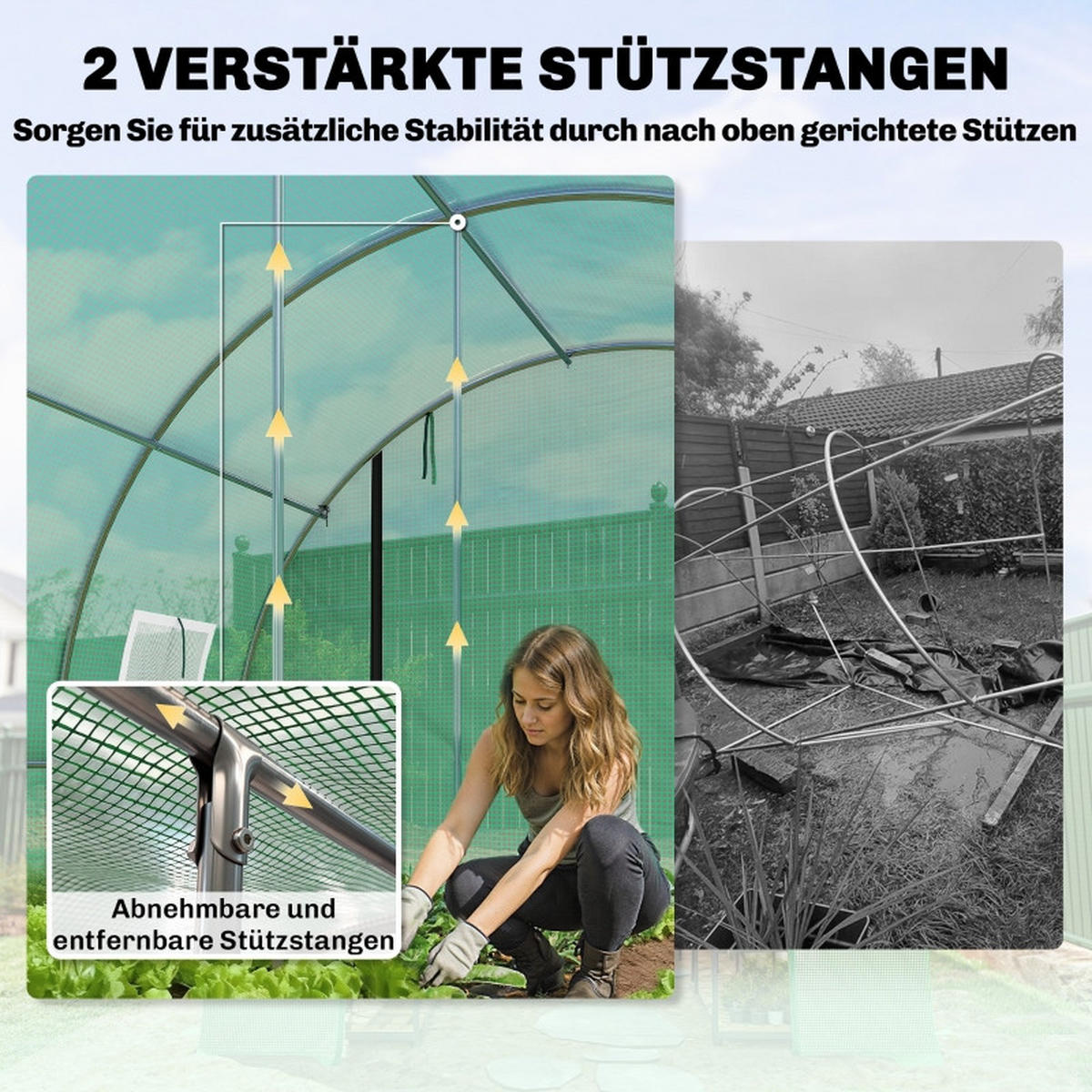 GEWÄCHSHAUS aus Polyethylen 295x400x200 cm in Grün mit 2 Rolltüren & 8 Netzfenstern - Grün, Kunststoff (295/200/400cm) - Modfu