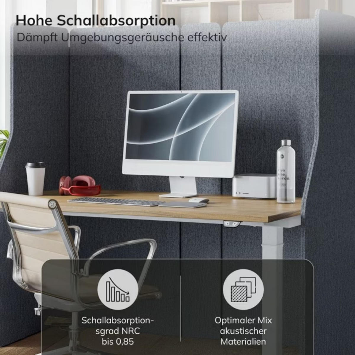 AKUSTIK-TRENNWAND mit Schalldämmung PEOLT 145x260x1,8cm Anthrazit Stellwand - Anthrazit, Kunststoff (260/145/1.8cm) - DELUKE