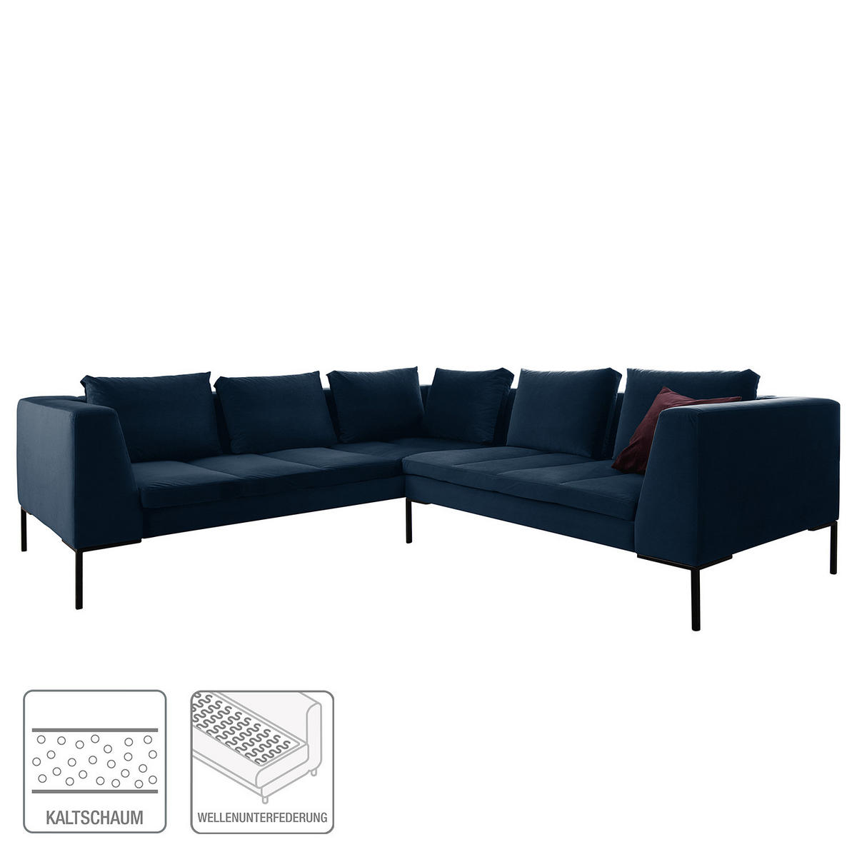 ECKSOFA mit Rundecke L - Samt - Chromfarben/Dunkelblau, Textil/Metall (255/238cm) - home24
