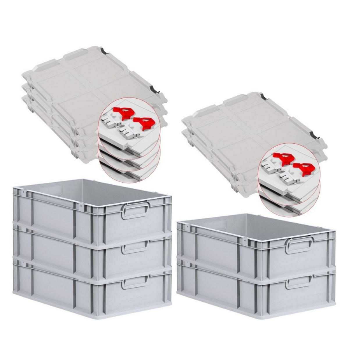 EUROBOX 5x Nextgen Economy Mit Scharnierdeckel Grau/Rot Griffe Geschlossen 34 Liter - Rot, Kunststoff (40/17/60cm) - PROREGAL