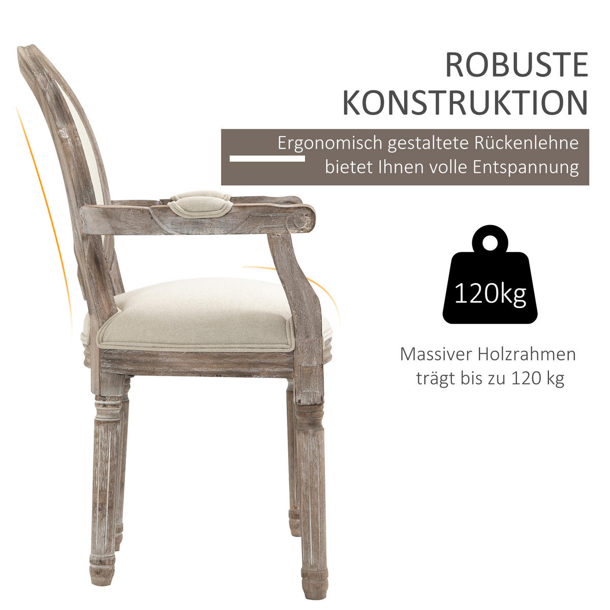 ESSZIMMERSTÜHLE 2ER-SET aus Gummiholz Polyester Cremeweiß - Creme, Textil (55.5/96/56cm) - HOMCOM