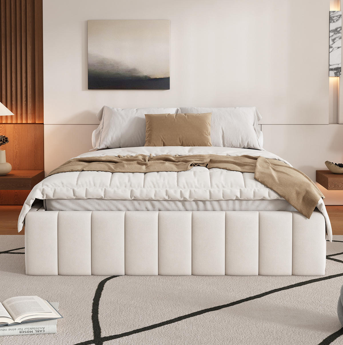 POLSTERBETT 140/200 cm mit Lattenrost und 4 Schubladen aus Samt, Beige - Beige, Textil (140/200cm) - Redom