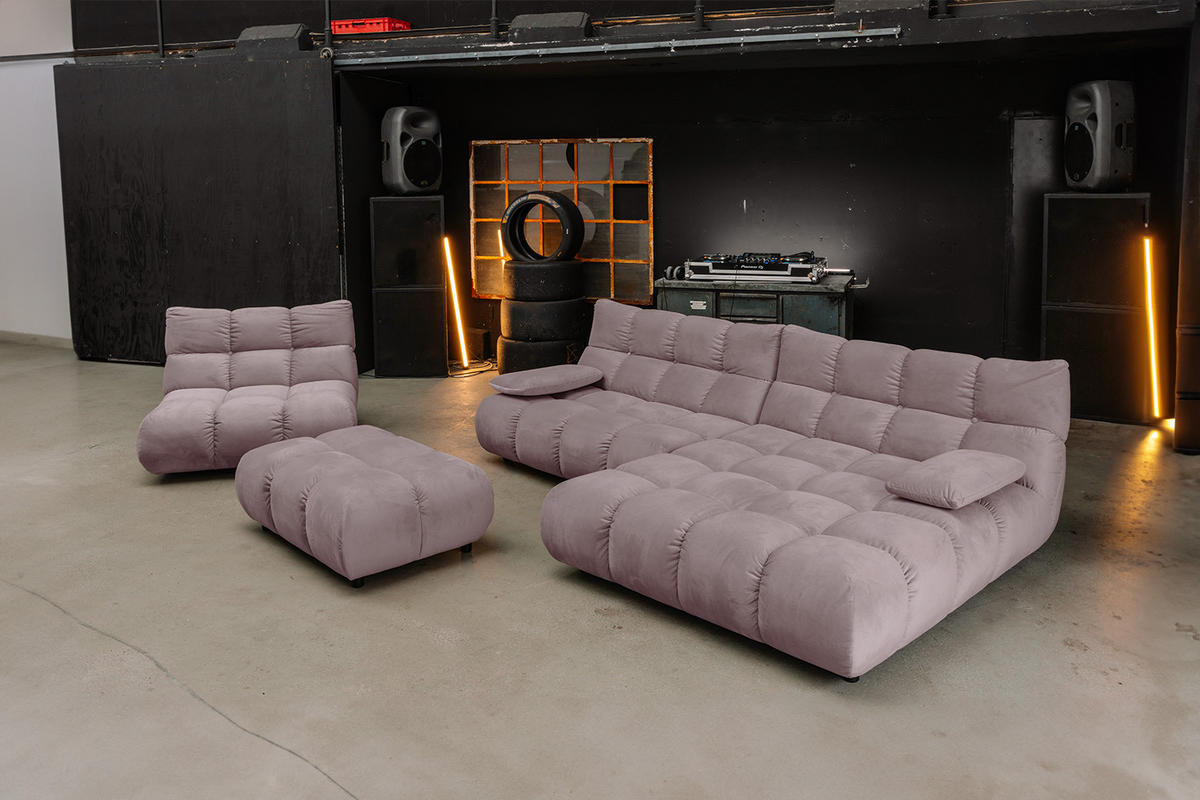 SITZGRUPPE VIVIEN 3ER SET Grau Velvet - Grau, Kunststoff/Textil (510/85/359cm) - KAWOLA