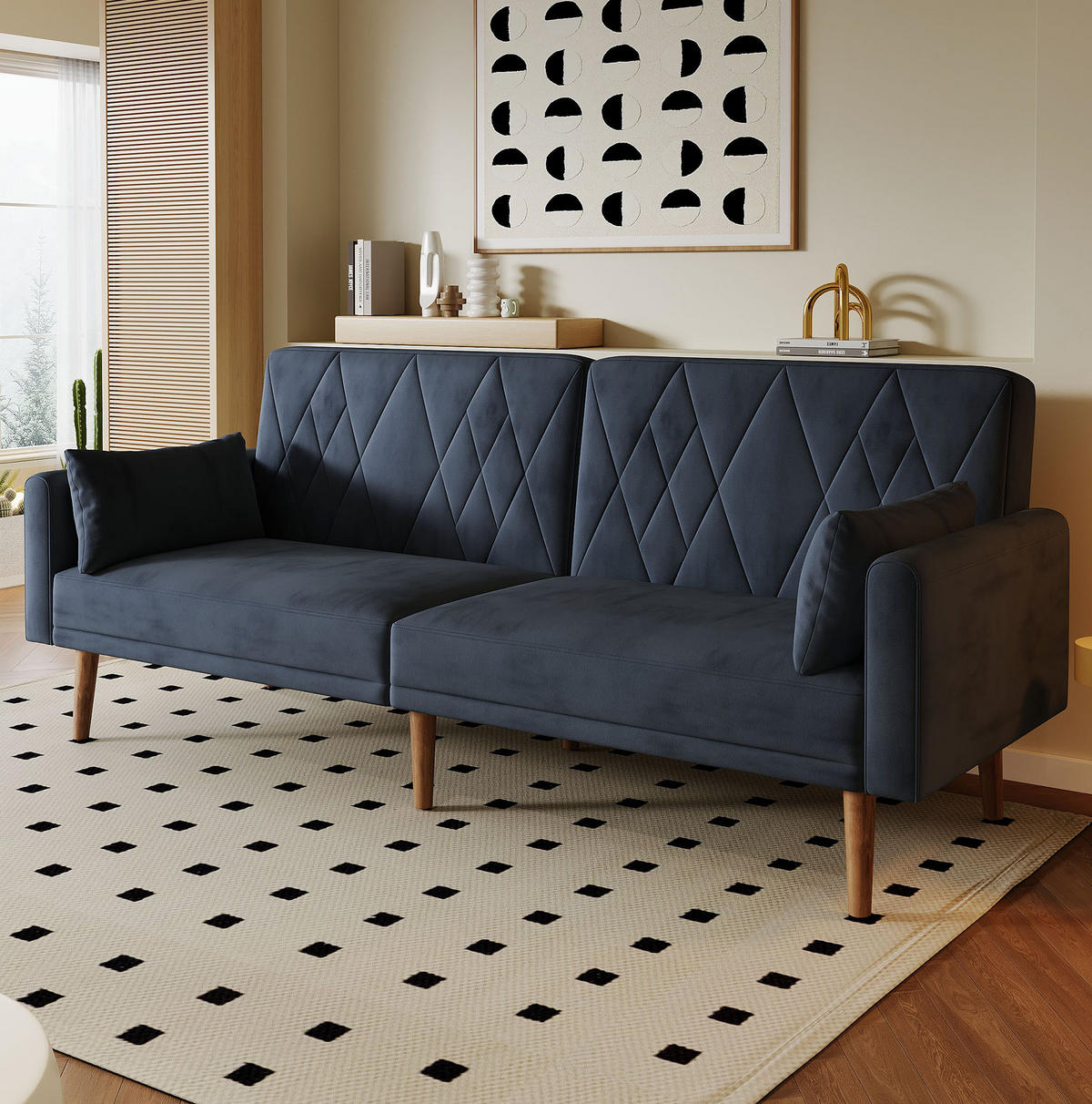 SCHLAFSOFA aus Samt 180x75x82 cm Schwarz mit verstellbarer Rückenlehne, 5-fach Armlehnen und 2 Kissen - Schwarz, Textil (75/82/180cm) - Modfu