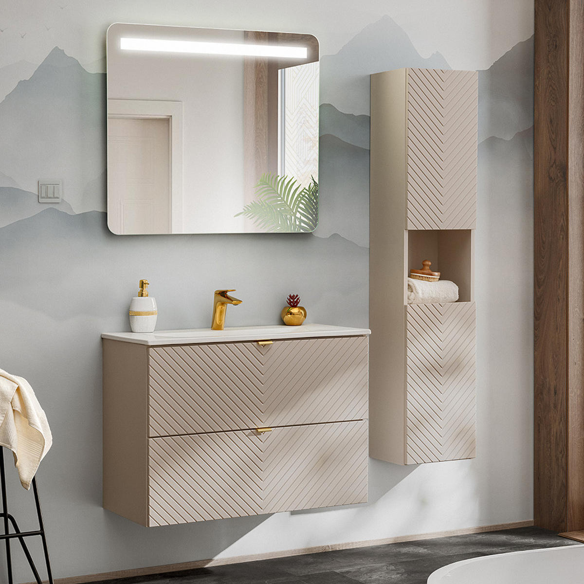 BADMÖBEL-SET 3-TLG. Veracruz-56 - Beige, Holzwerkstoff (140/200/40cm) - Lomado