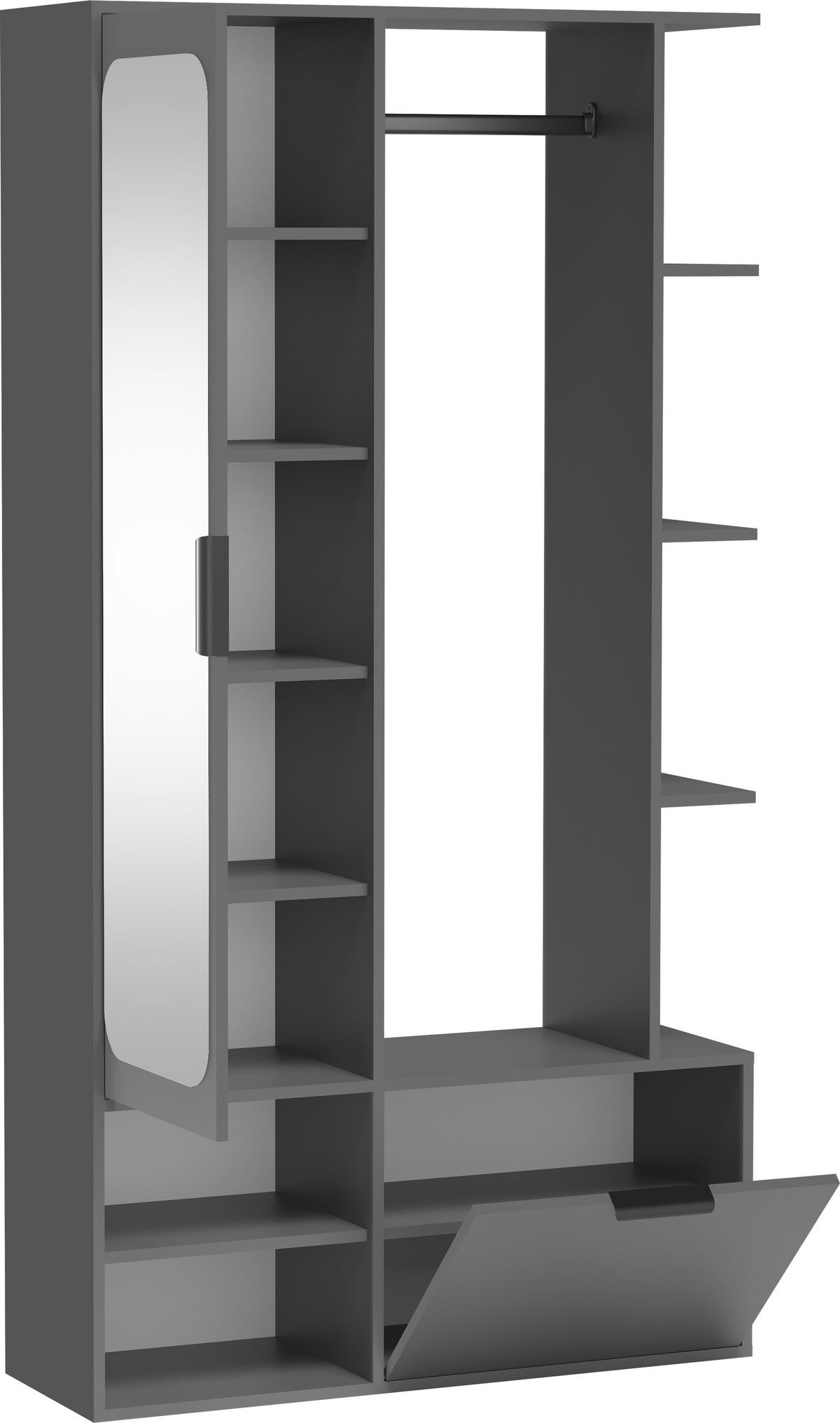 GARDEROBE Mela mit Spiegel, Sitzbank & Kleiderstange – 100/189/33 cm – Grau - Schwarz/Grau, Holzwerkstoff/Metall (100/189.4/33cm) - WFL GROUP