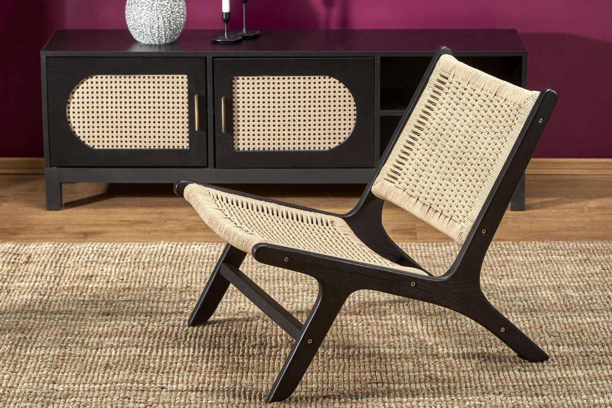 GARTENSESSEL CALLIPTE Boho, beige/schwarz - Beige/Schwarz, Holz (74/84/65cm) - KONSIMO®