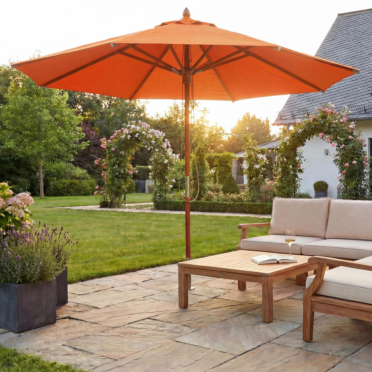 GASTRONOMIE SONNENSCHIRM RUND Orange - Orange, Holz (400/400cm) - MCW