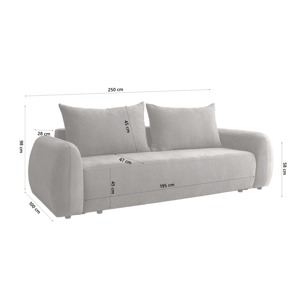 SOFA MUNDUK mit Schlaffunktion, Grau - Grau, Textil (250/98/100cm) - Fedve