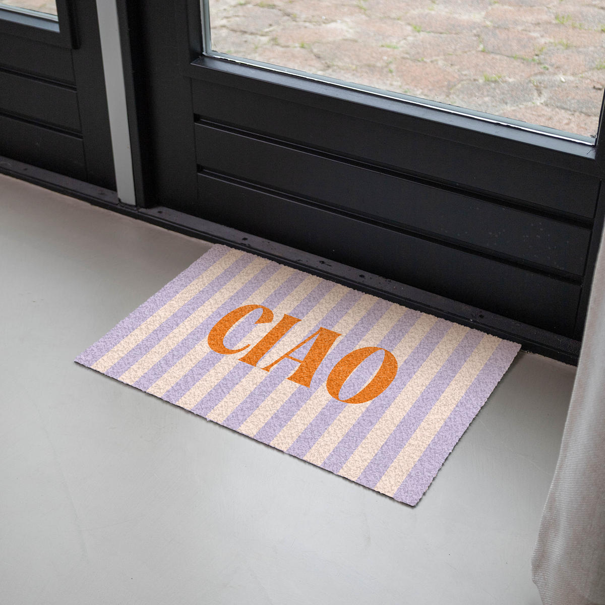 FUSSMATTE Ciao - Zitat - Pastell - Streifen Schmutzfangmatte 60x40 cm - Flieder, Kunststoff (60/0.4cm) - MuchoWow