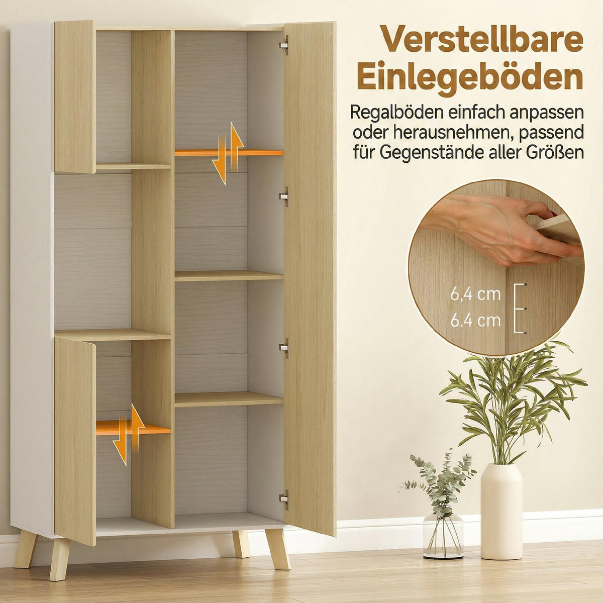 KÜCHENSCHRANK Spanplatte-MDF-Naturholz Weiß - Naturfarben, Holzwerkstoff (40/170/80cm) - HOMCOM
