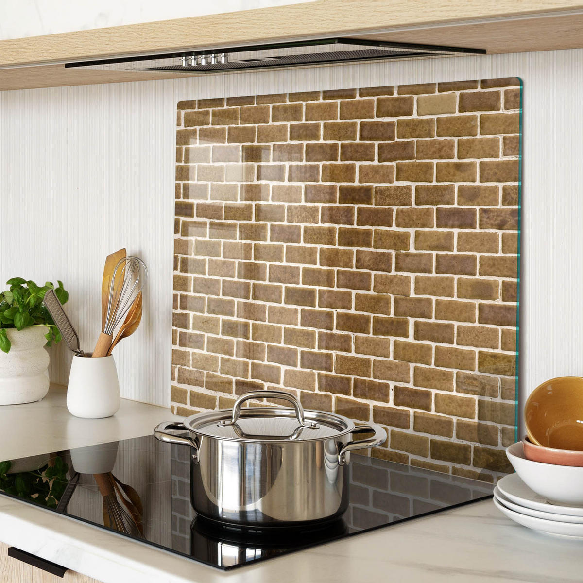 GLASPLATTE 60x52 cm Ziegelmauer - Braun, Glas (60/0.4/52cm) - TULUP