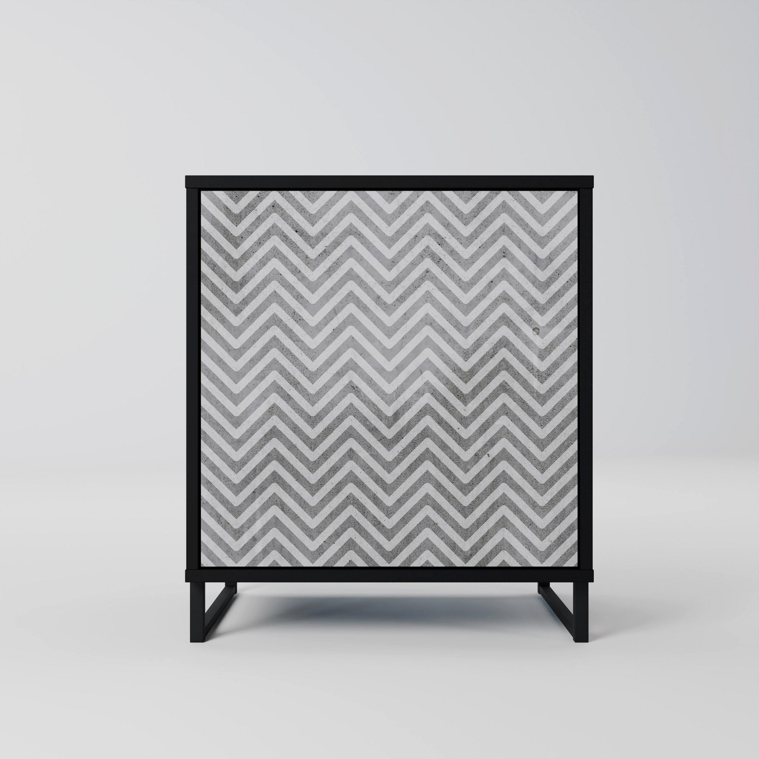 SIDEBOARD CONCRETE ZIG ZAG, Schwarz, 57,5x42x67,5 cm, Schwarze Metall-Rahmenfüße - Multicolor/Schwarz, Holzwerkstoff/Metall (57.5/67.5/42cm) - SpaceRebels