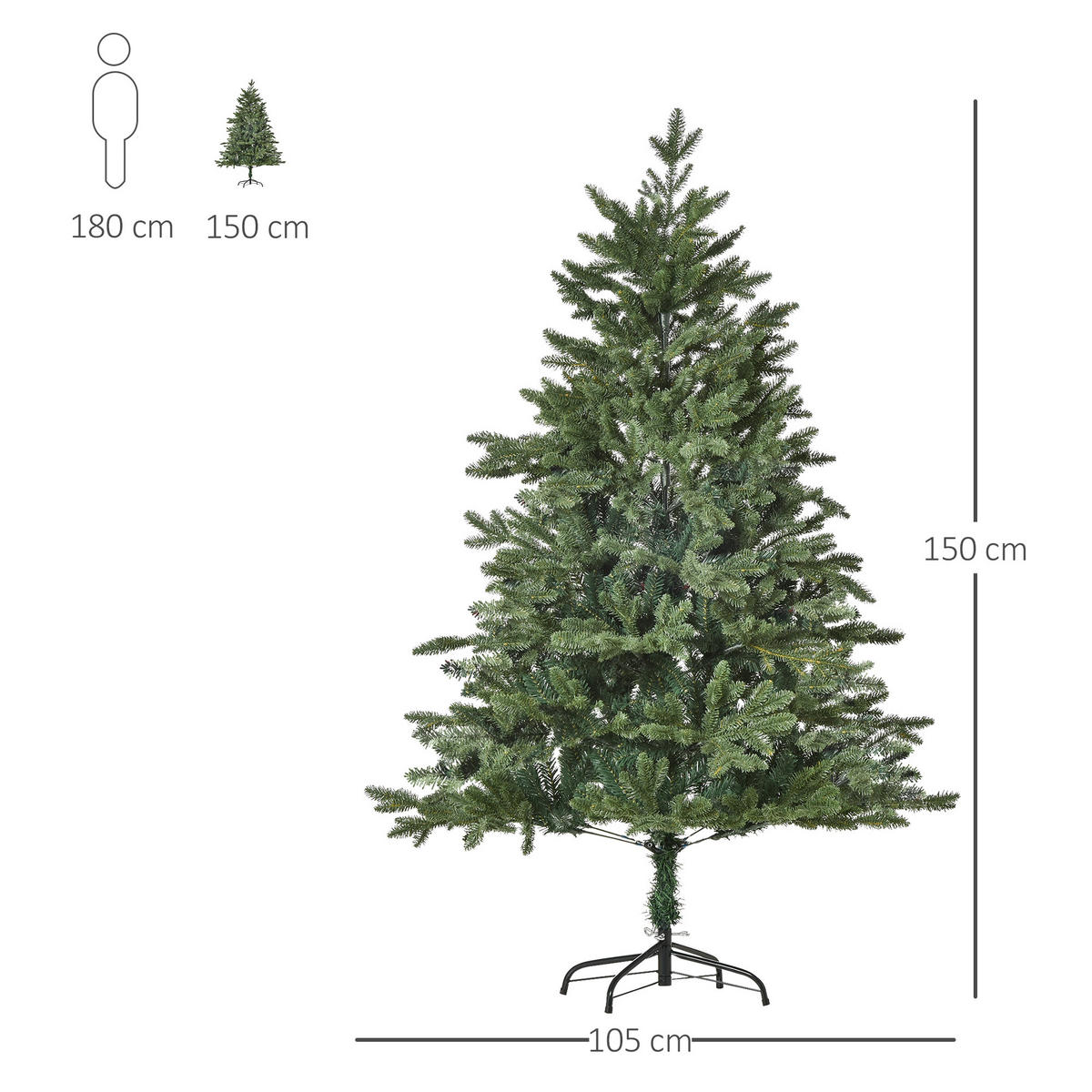 KÜNSTLICHER Weihnachtsbaum Tannenbaum zusammenklappbar und abnehmbar Grün - Grün, Kunststoff (150cm) - HOMCOM