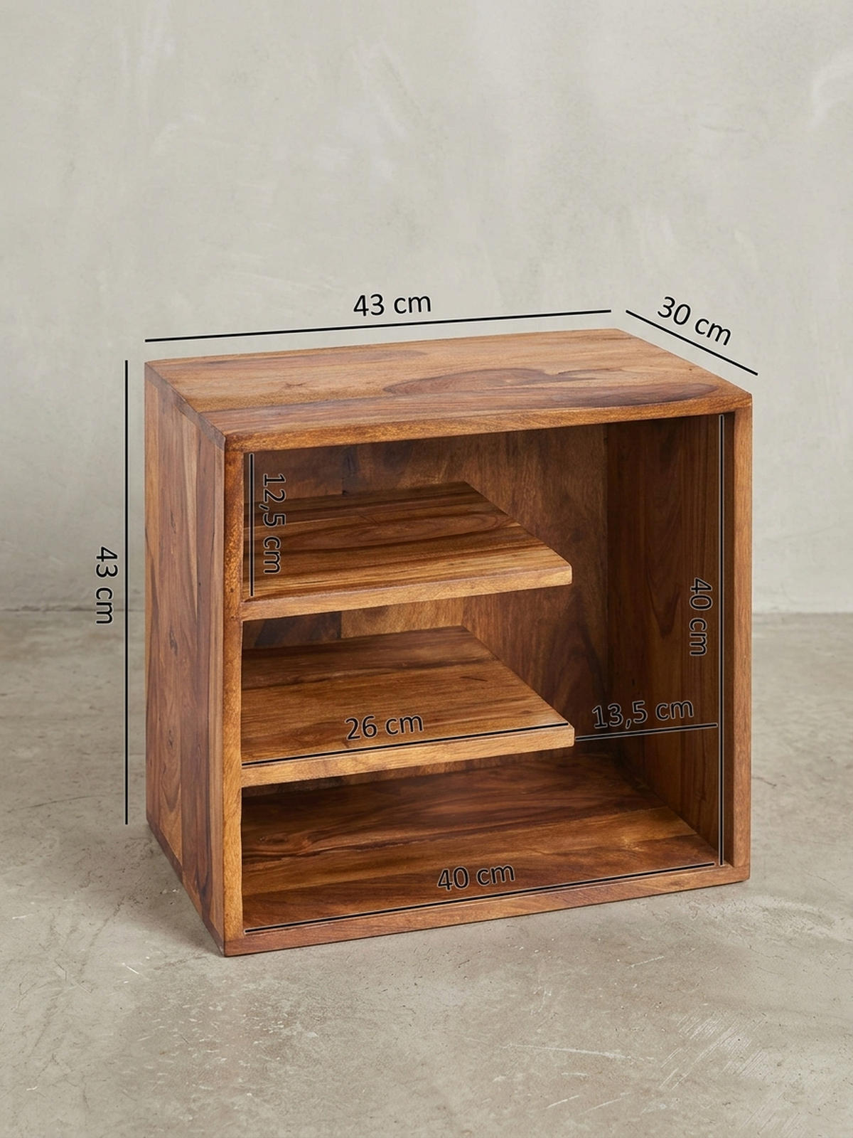 BEISTELLTISCH – Massivholz 43x43x30 cm mit 3 Ablageflächen - Braun, Holz (30/43/43cm) - KADIMA DESIGN