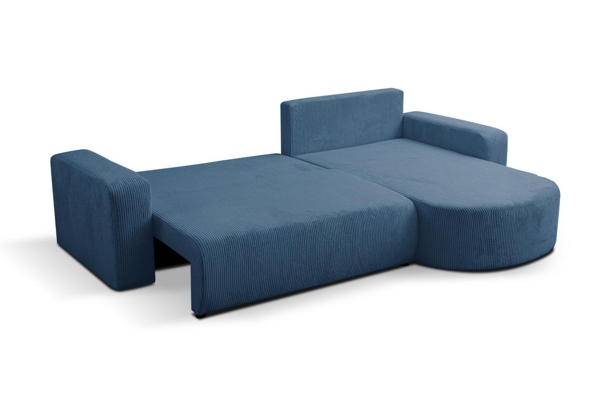 ECKSOFA TOKIO mit Schlaffunktion und Bettkasten, Farbe: Blau, Cordstoff, Ottomane Universal - Blau, Textil (275/170cm)