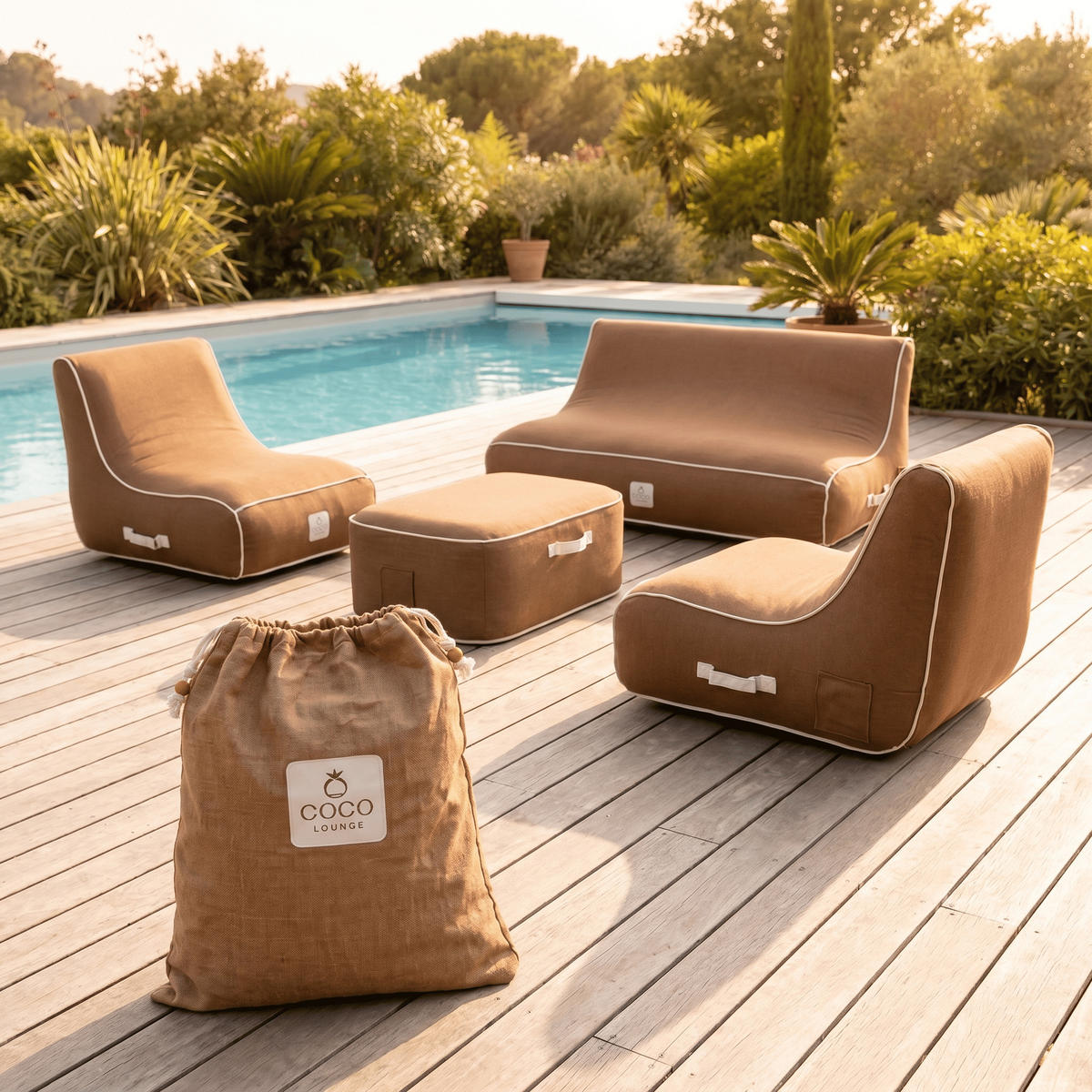 GARTENSET 4-tlg. Braun - Braun, Kunststoff/Textil - Coco Lounge