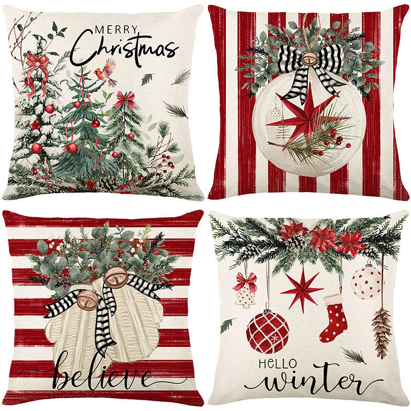 KISSENBEZUG – Weihnachtskissenbezug (Kissenfüllung nicht enthalten) – 45 x 45 cm – Multicolor(vier Stück) - Multicolor, Textil (45/45cm)
