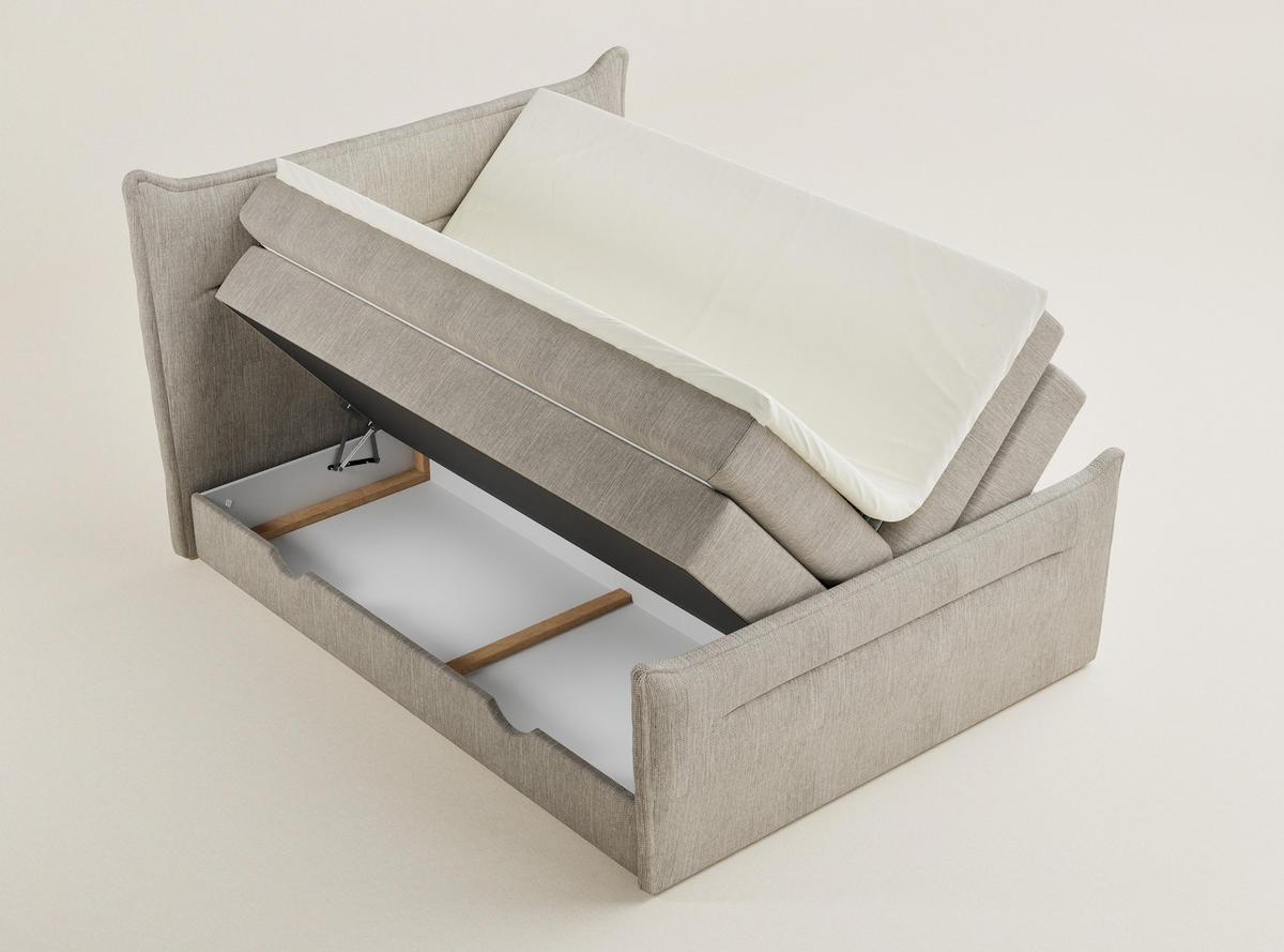 BOXSPRINGBETT Pelino 180/200 cm, in Beige, Bettkasten, Matratze, Topper - Beige/Schwarz, Holz/Holzwerkstoff (180/200cm) - Maison de Reve