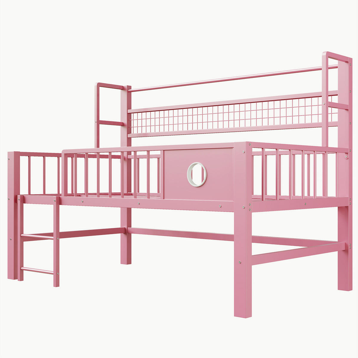 HOCHBETT niedrig 90x200 cm mit Stauraum und Kleiderstange Rosa - Pink, Metall (90/200cm) - Beauniv