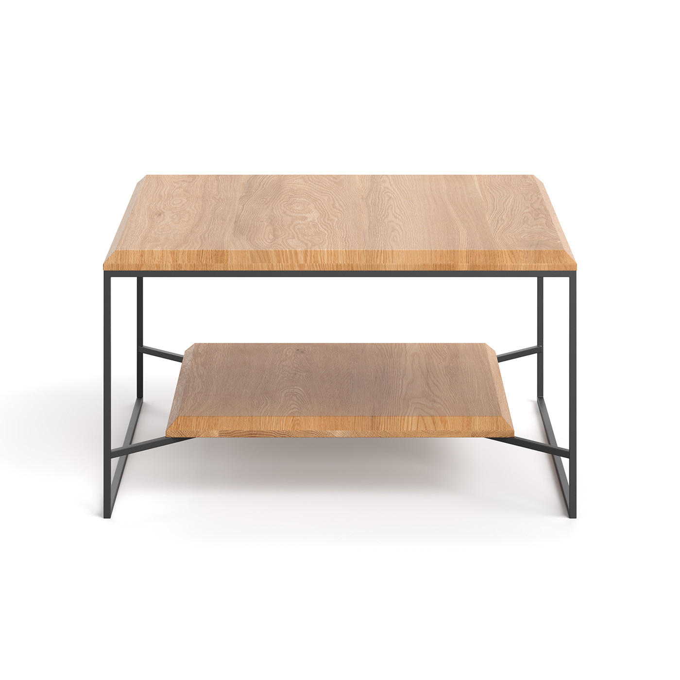 COUCHTISCH Mesa aus massivem Eichenholz 100x100 cm - Eichefarben/Schwarz, Holz/Metall (100/100/45cm) - Danzz