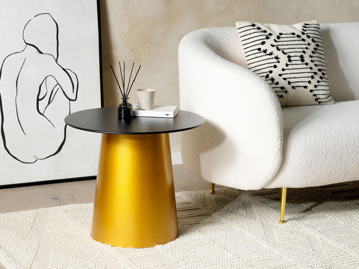 BEISTELLTISCH schwarz/gold rund 56 cm Kerang - Goldfarben/Schwarz, Metall (56/56/48cm) - Beliani