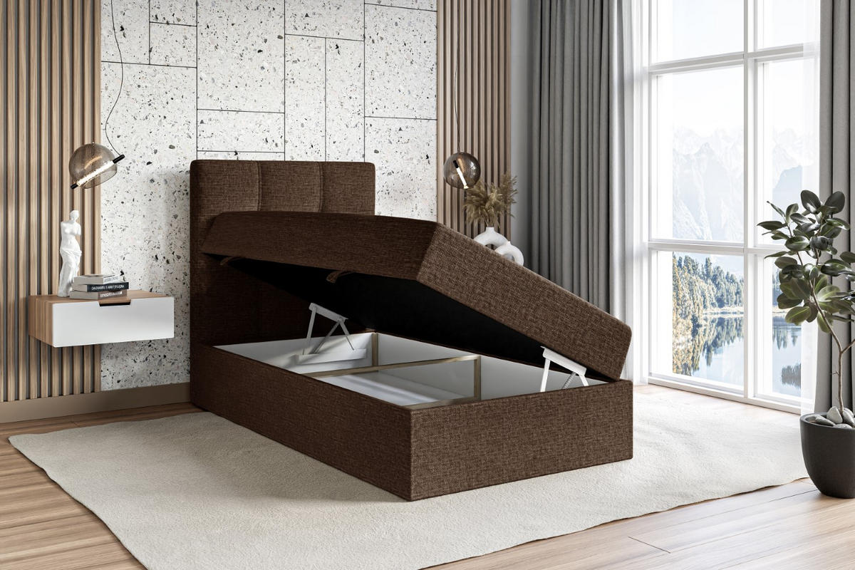 BOXBETT mit Matratze H3 und Lattenrost - MARCE - 90x200 - Links Braun - Braun, Holzwerkstoff (90/200cm) - ALTDECOR