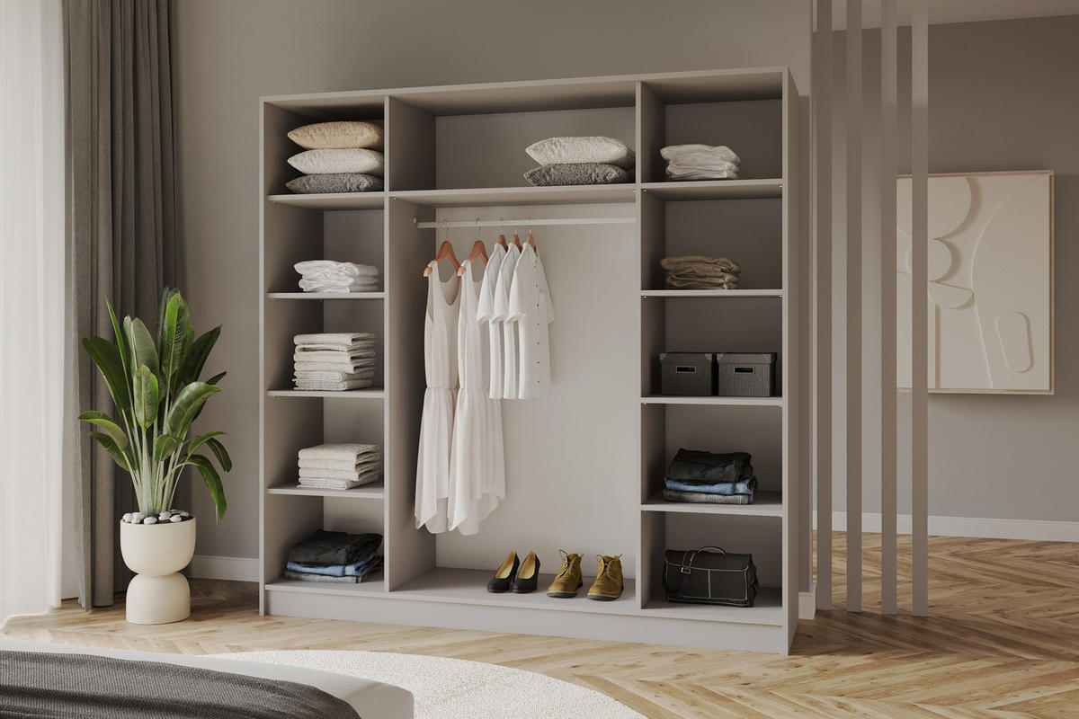 KLEIDERSCHRANK - LUSSO - 200 - Kaschmir - Kaschmir/Goldfarben, Holzwerkstoff (200/200/51cm) - ALTDECOR