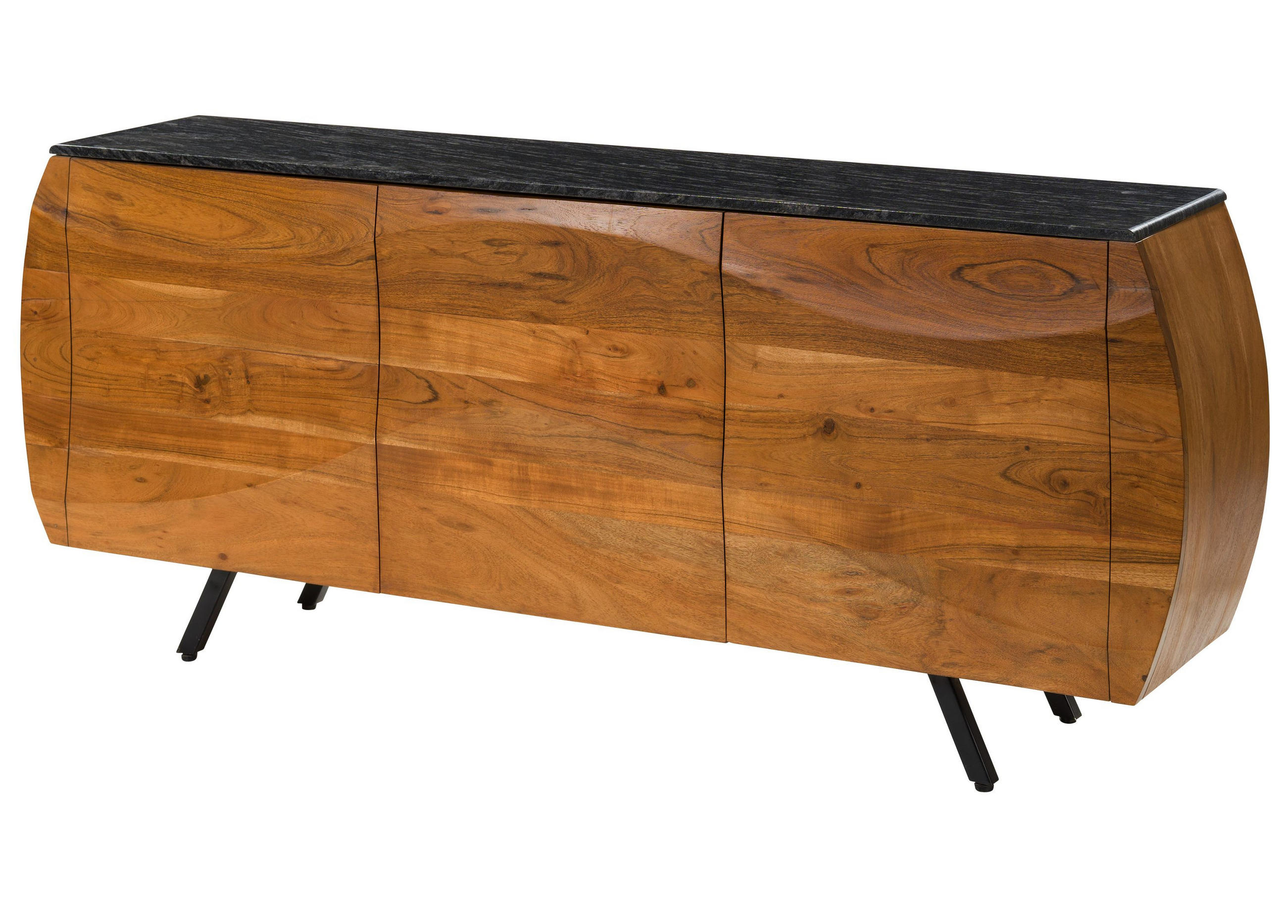 SIDEBOARD Akazie 184x40x75 natur lackiert / Marmor schwarz MONTREAL #127 - Braun, Holz (184/75/40cm) - Massivmoebel24