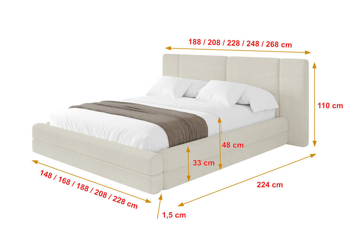 POLSTERBETT mit Bettkasten und Lattenrost, Boxbett ohne Matratze - TEVO 200x200 Creme - Sahara, Holzwerkstoff/Textil (200/200cm) - ALTDECOR