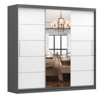 SCHIEBETÜRENSCHRANK - ALFA (Graphit + Weiß) - Grau, Holzwerkstoff/Metall (233/218/61cm) - Möblo