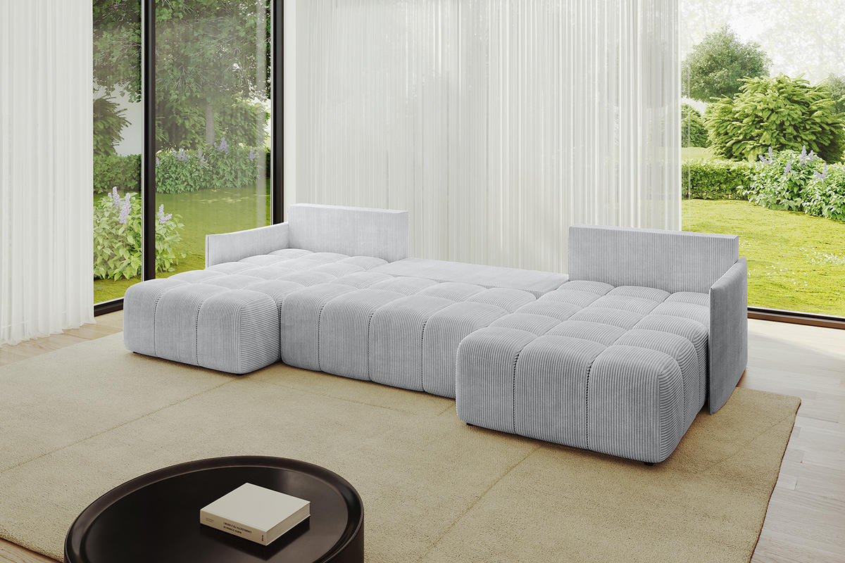 WOHNLANDSCHAFT LONLI-U 355x189x68 Grau Cord - Grau, Holzwerkstoff/Kunststoff (355/68/189cm) - ALTDECOR