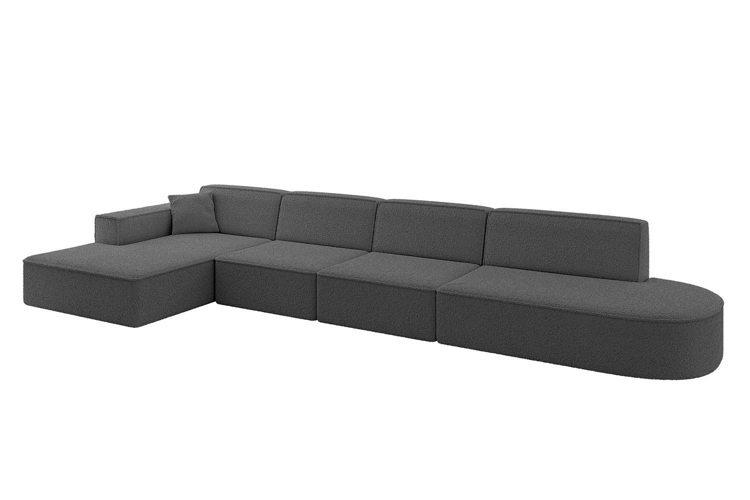 ECKSOFA Ottomane Links IREA-L3-v4 - 412x165x77 cm Grau - Dunkelgrau/Olivgrün, Holzwerkstoff/Textil (412/165cm) - ALTDECOR