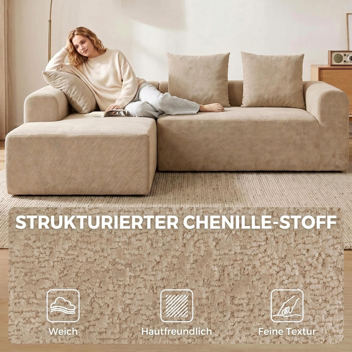 ECKSOFA Polyester Beige - Beige, Textil (178/242cm) - HOMCOM