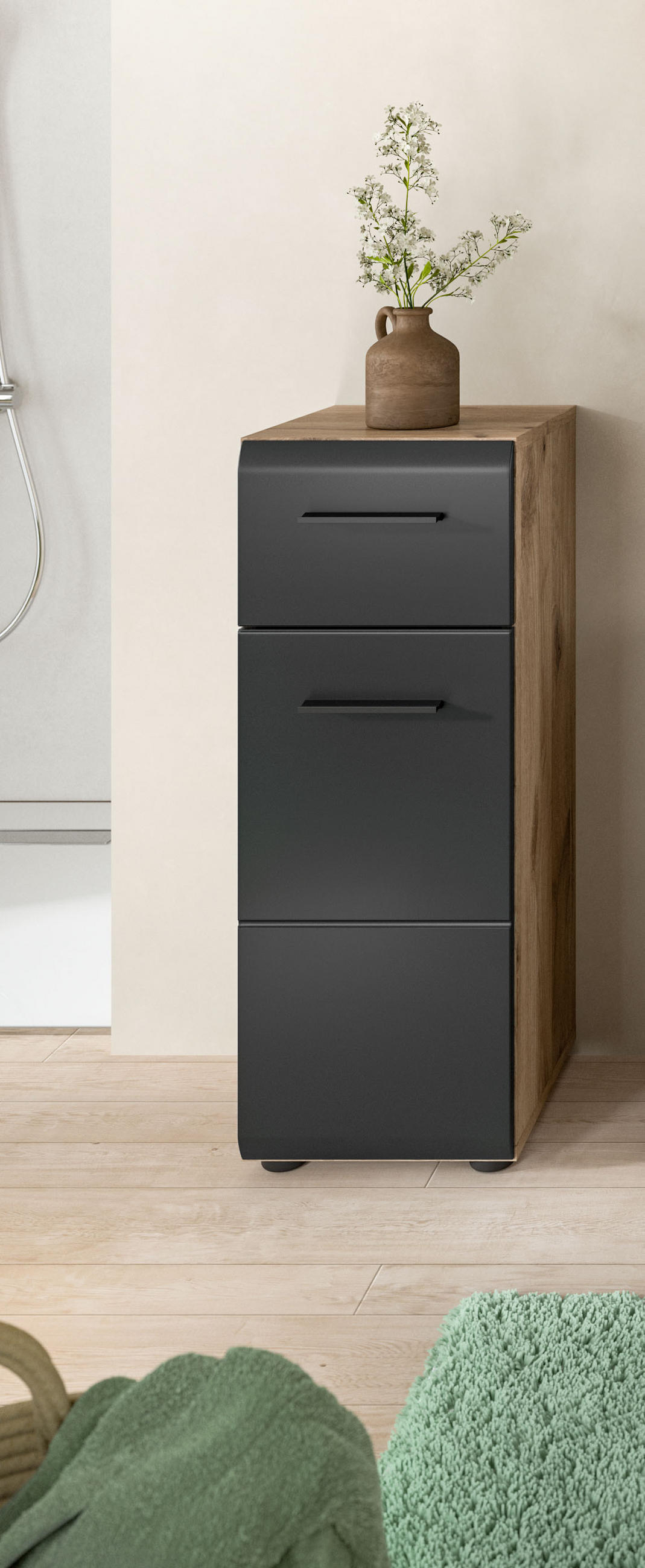 STANDSCHRANK ICE (B/H/T: ca. 30/80/30 cm) in Nox Oak Nachbildung/schwarz matt - Eichefarben, Holz (30/80/30cm)