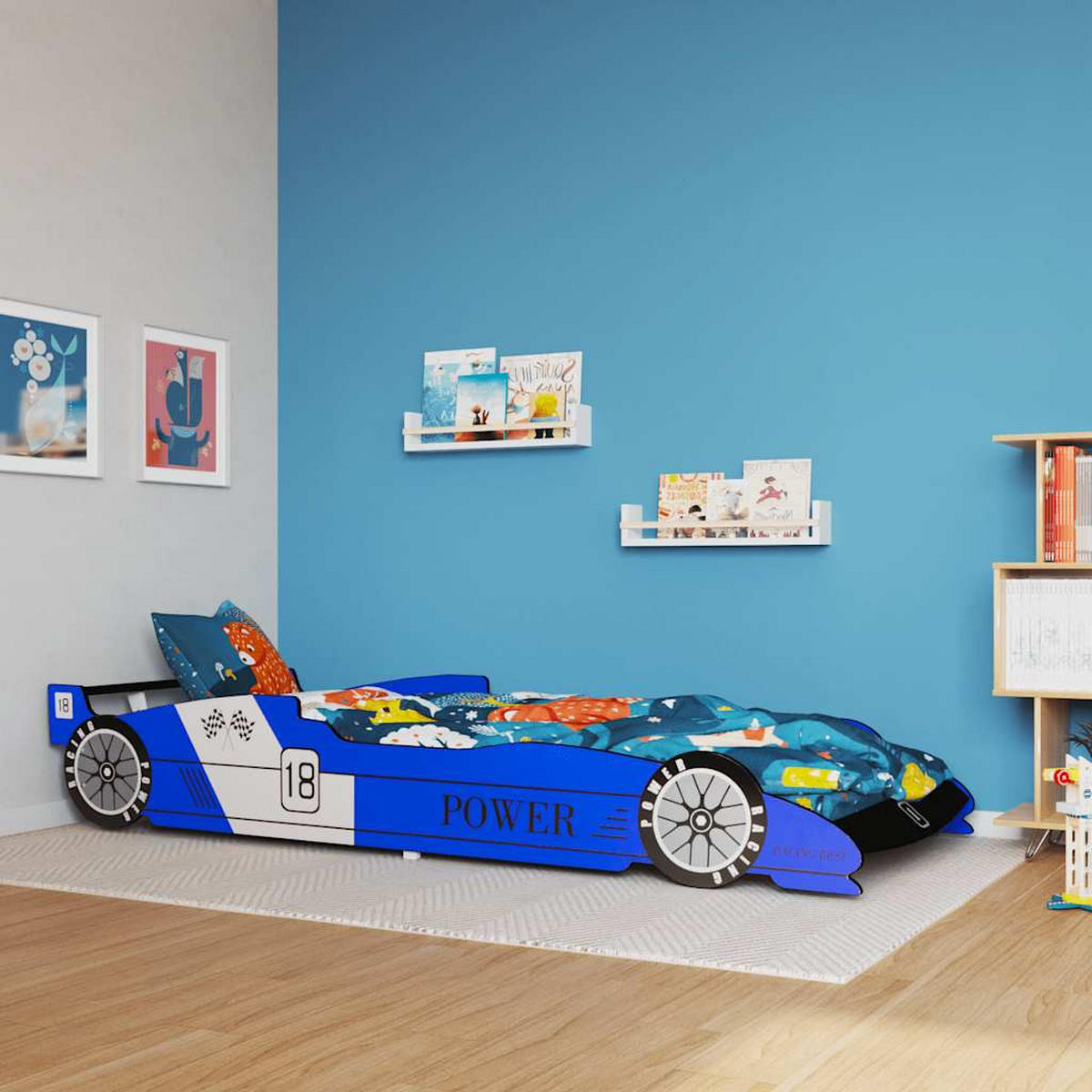 KINDERBETT im Rennwagen-Design 90/200 cm aus MDF Blau - Blau, Holz - vidaXL