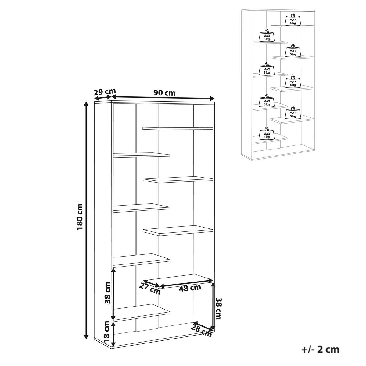 BÜCHERREGAL mit 8 Ebenen 180 cm Weiß Fontas - Weiß, Holzwerkstoff (90/180/29cm) - Beliani