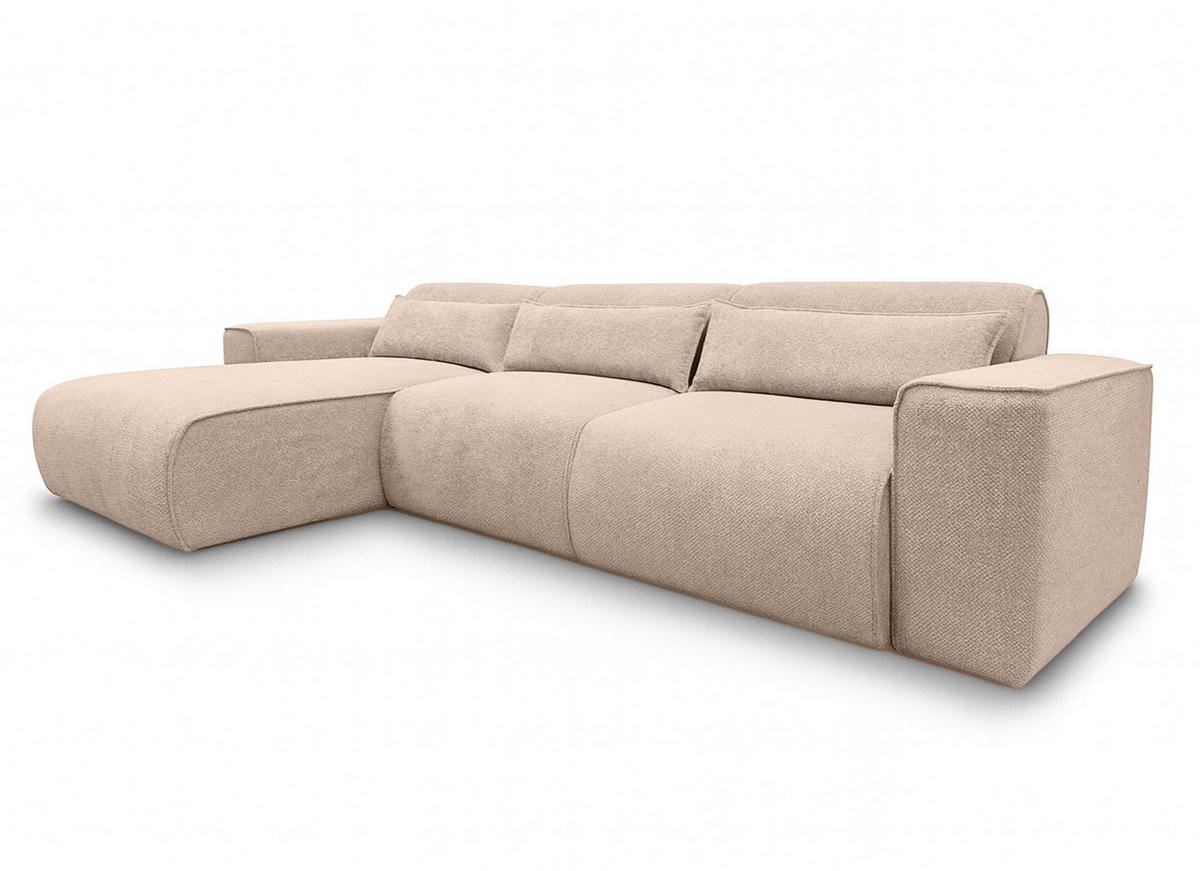 ECKSOFA L Form Ruyam Beige 310/165/78 cm – Schlaffunktion Links - Beige/Schwarz, Kunststoff/Textil (170/310cm) - AX Living