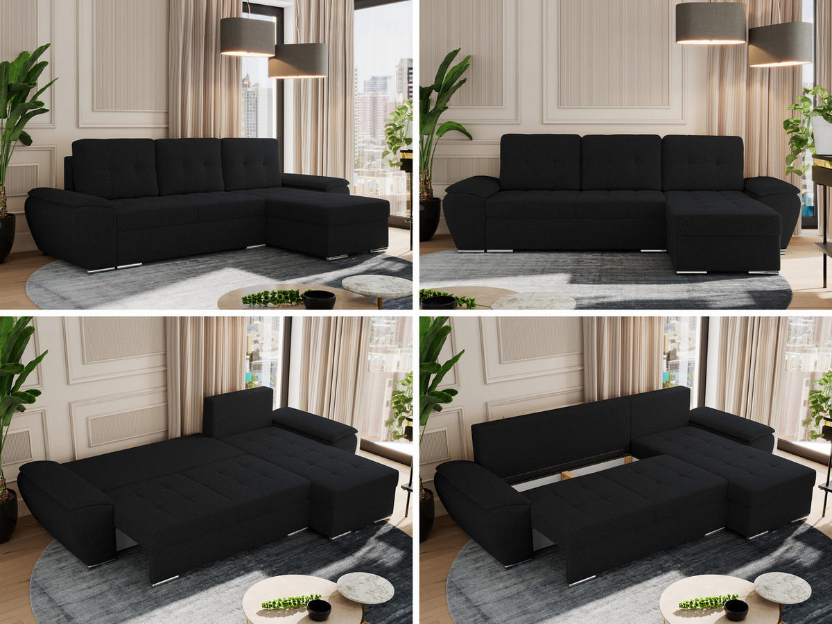 ECKSOFA UMBRIA L Schwarz Boucle - Schwarz/Grau, Textil (271/157cm) - MKS