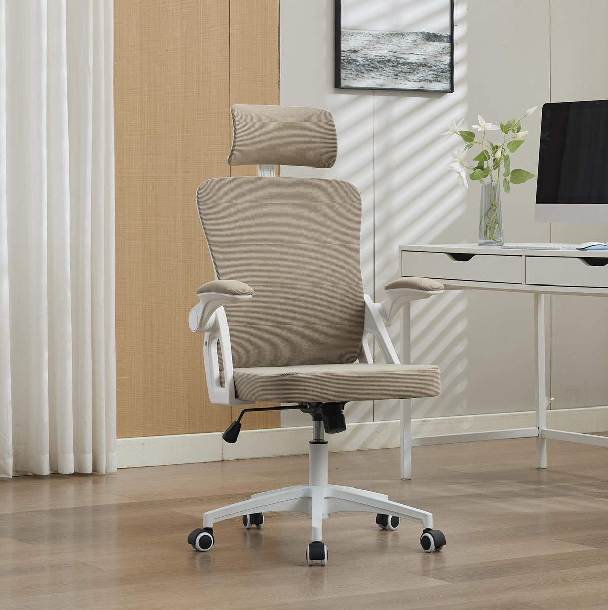 BÜROSTUHL ergonomisch mit Netzrücken Khaki - Braun, Kunststoff (65/108/58cm) - Meubliv