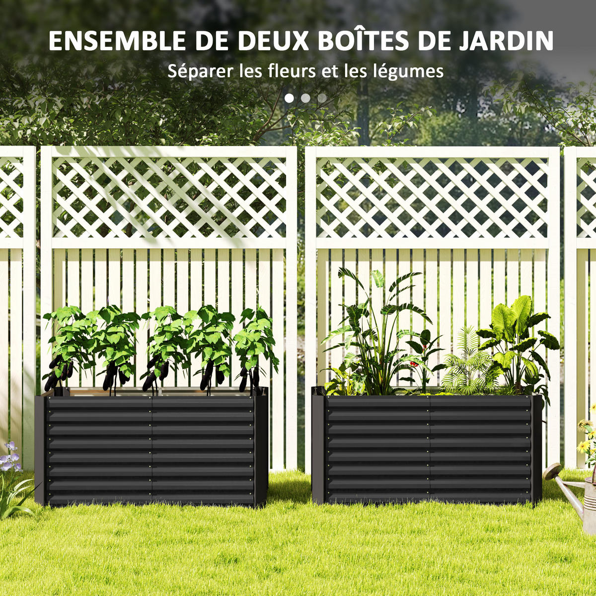 HOCHBEET-SET DE-12168 2er-Set 120/60/60 cm, offener Boden Dunkelgrau - Dunkelgrau, Metall (120/60/60cm) - ComfortXL