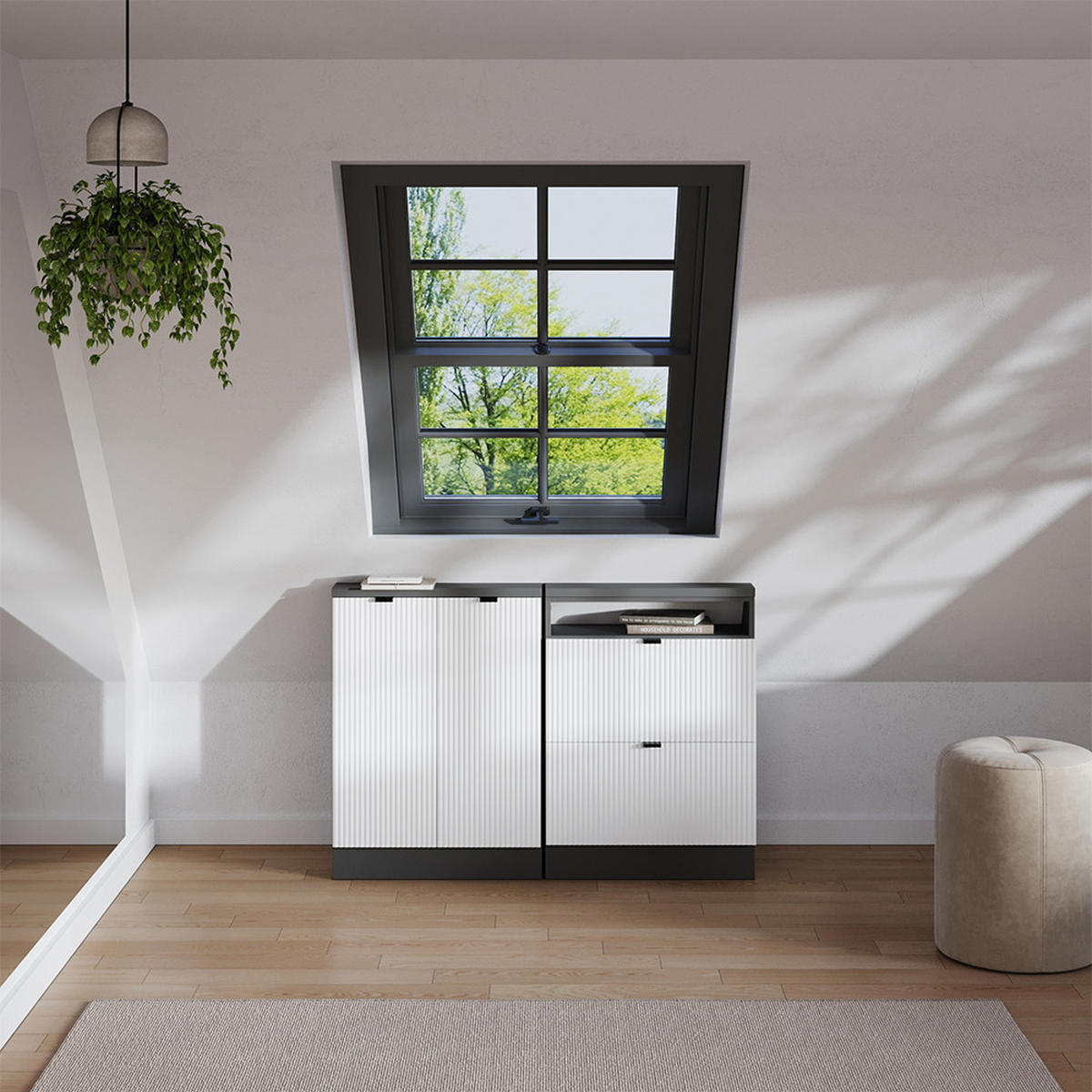 DACHSCHRÄGENSCHRANK Rion Weiß Riffel 60 x 81.6 cm mit 2 Türen - Weiß, Holzwerkstoff (60/81.6/46cm) - Vicco