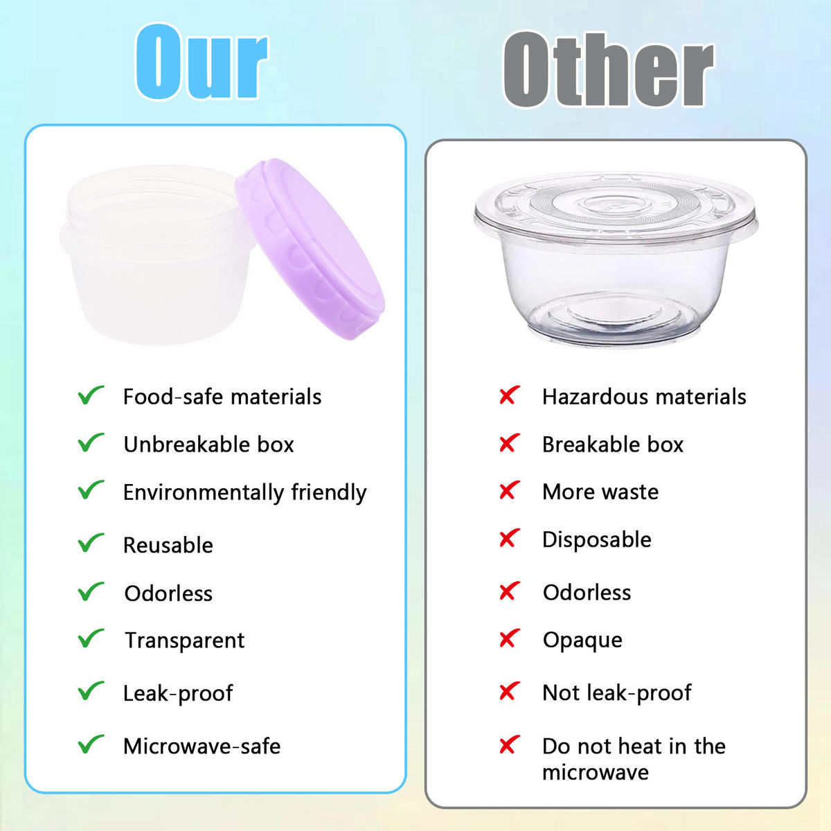 VORRATSDOSEN-SET 12 Stück Mini Saucenbehälter 50ml, PP lebensmittelecht, auslaufsicher, stapelbar, mikrowellenfest für Salatdressing & Babybrei - Transparent, Kunststoff - WoodenAura