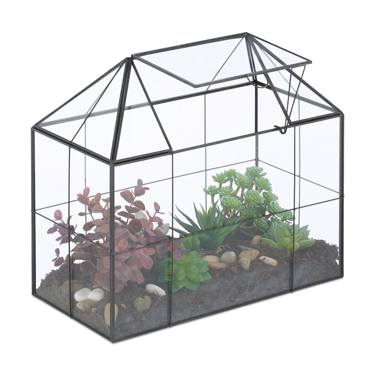 PFLANZENTERRARIUM - Schwarz, Glas/Metall (30/27/15cm) - Relaxdays